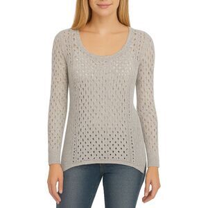 5/$25 Rock & Republic Openwork Knit Lightweight Silver Grey Pullover Sweater